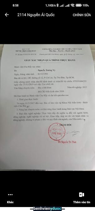 Phòng Khám Chuyên Khoa Nội Thần Kinh Thạc sĩ Bác sĩ Chuyên Khoa 1 Nguyễn Tường Vy ( BV Chợ Rẫy ) Biên Hòa Đồng Nai