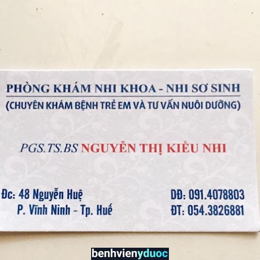 Phòng khám nhi khoa-nhi sơ sinh PGS.TS.BS Nguyễn Thị Kiểu Nhi Huế Thừa Thiên Huế