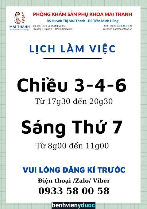 Phòng khám sản phụ khoa hiếm muộn Mai Thanh - BS BV Từ Dũ 11 Hồ Chí Minh