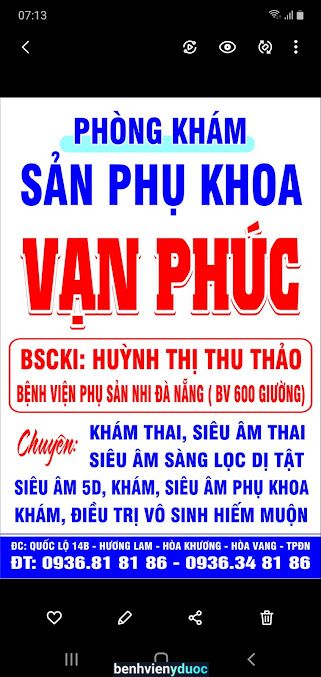 Phòng khám Sản phụ khoa Vạn Phúc - BS Thu Thảo BV Phụ sản Nhi Đà Nẵng Hòa Vang Đà Nẵng